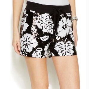NWOT Michael Kors Black and White Floral Sequin Shorts